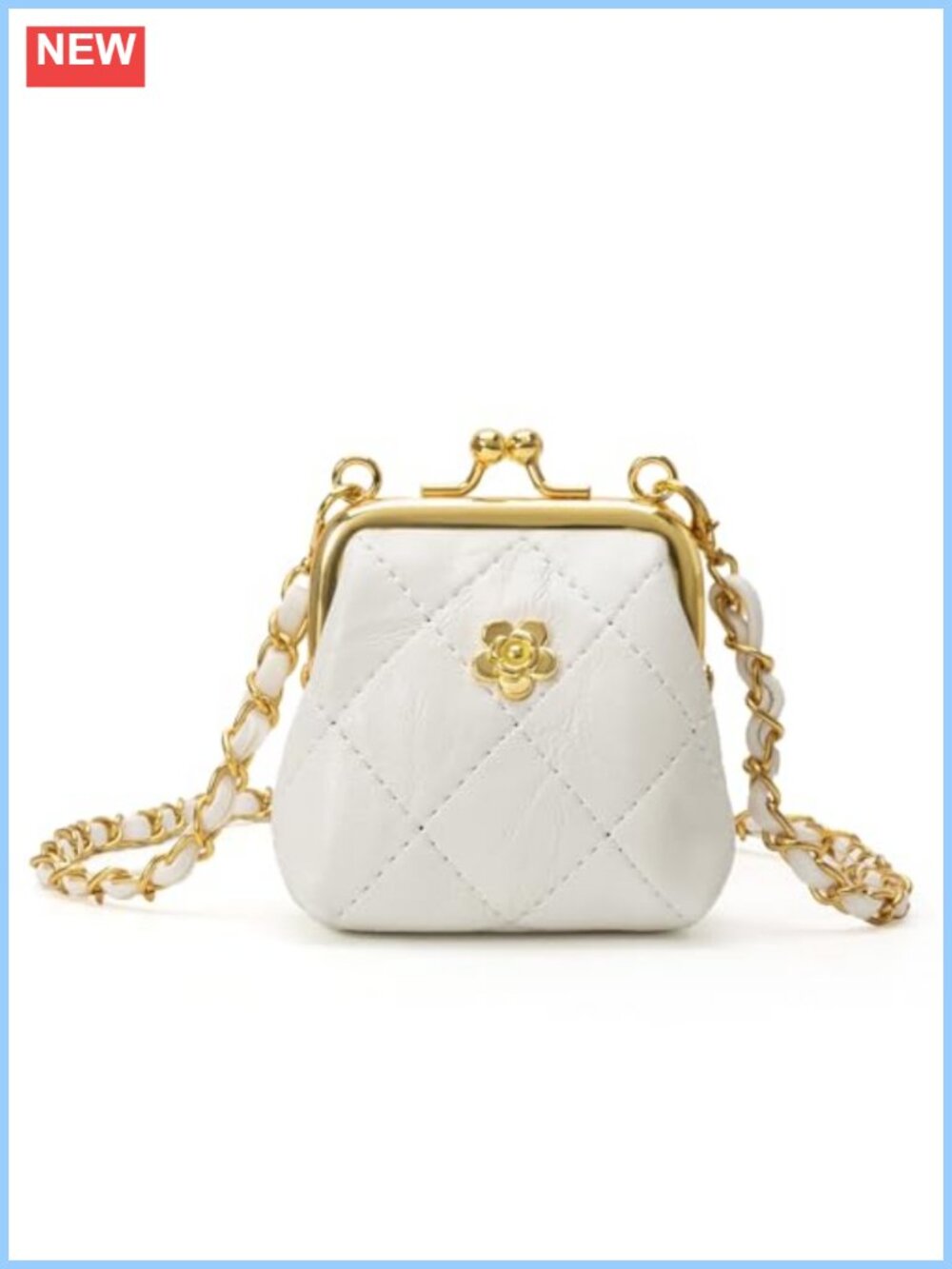 Vegan Leather Quilted Kiss Lock Coin Purse Convertible Wristlet Crossbody
